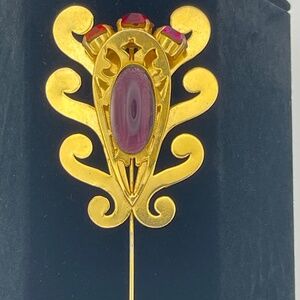 Stick Hat Pin  Ornate Gold Tone Jewel Tone Rhinestones 5.5"